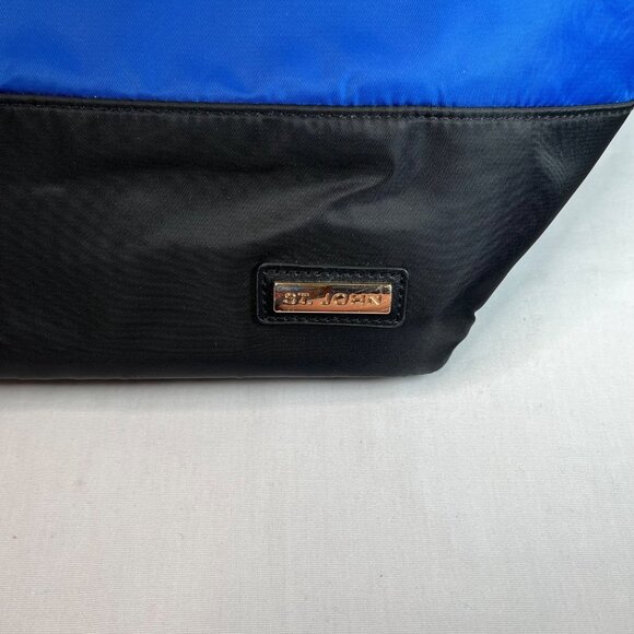 St. John Colorblock Blue Black Nylon Tote Bag - Picture 3 of 10